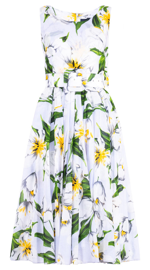 Aster Dress Round Neck Sleeveless Midi Length Cotton Musola (Emperor Tulip Pastel)