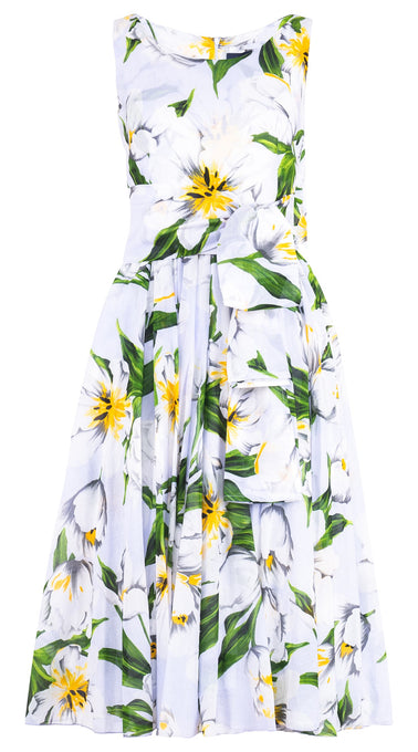 Aster Dress Round Neck Sleeveless Midi Length Cotton Musola (Emperor Tulip Pastel)
