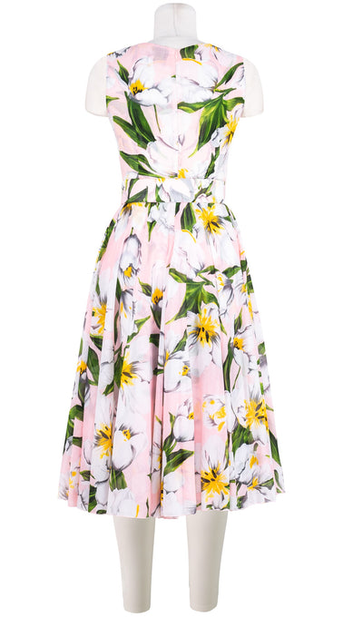 Aster Dress Crew Neck Sleeveless Midi Length Cotton Musola (Emperor Tulip Pastel)