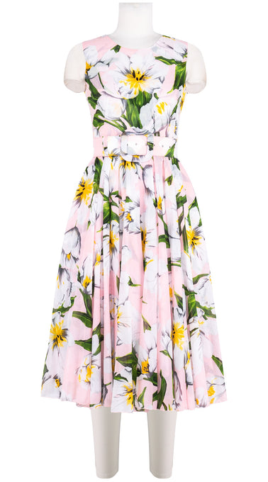 Aster Dress Crew Neck Sleeveless Midi Length Cotton Musola (Emperor Tulip Pastel)