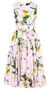 Aster Dress Crew Neck Sleeveless Midi Length Cotton Musola (Emperor Tulip Pastel)