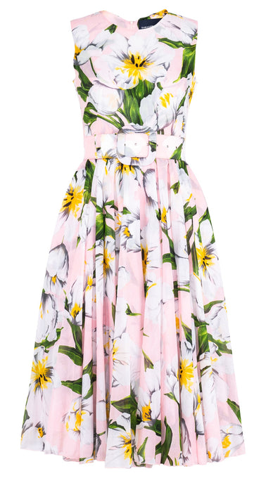 Aster Dress Crew Neck Sleeveless Midi Length Cotton Musola (Emperor Tulip Pastel)