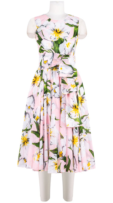 Aster Dress Crew Neck Sleeveless Midi Length Cotton Musola (Emperor Tulip Pastel)