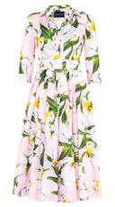 Aster Dress Shirt Collar 3/4 Sleeve Midi Length Cotton Musola (Emperor Tulip Pastel)