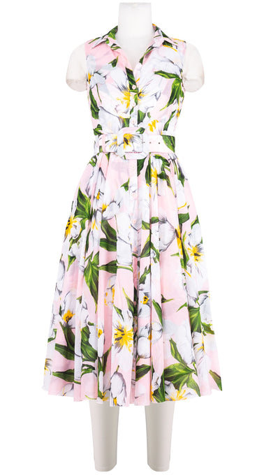 Aster Dress Shirt Collar Sleeveless Midi Length Cotton Musola (Emperor Tulip Pastel)