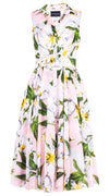 Aster Dress Shirt Collar Sleeveless Midi Length Cotton Musola (Emperor Tulip Pastel)