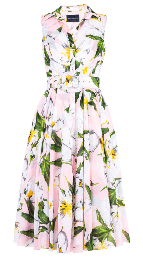 Aster Dress Shirt Collar Sleeveless Midi Length Cotton Musola (Emperor Tulip Pastel)