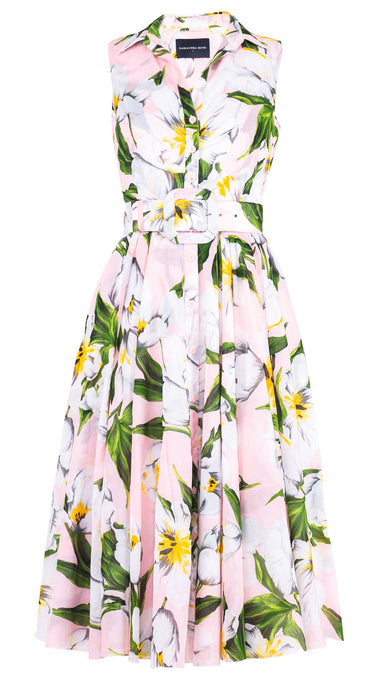 Aster Dress Shirt Collar Sleeveless Midi Length Cotton Musola (Emperor Tulip Pastel)
