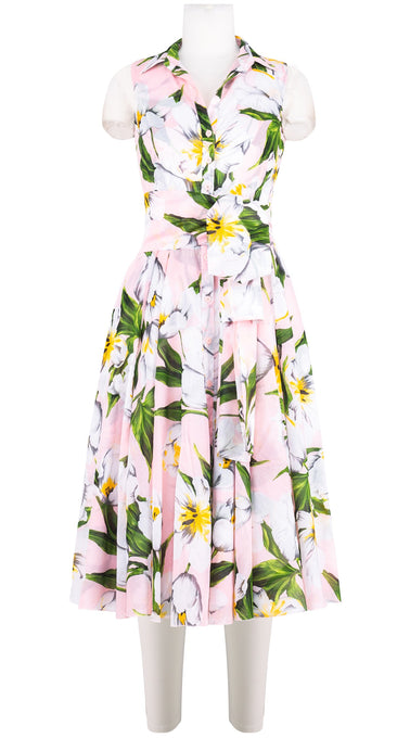 Aster Dress Shirt Collar Sleeveless Midi Length Cotton Musola (Emperor Tulip Pastel)