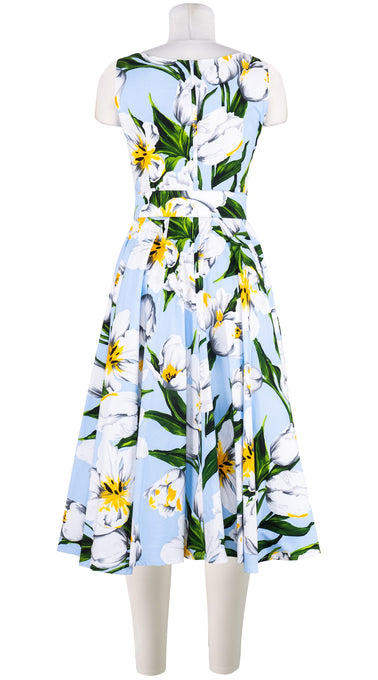 Abelia Dress Round Neck Sleeveless Midi Length Cotton Stretch (Emperor Tulip Pastel)