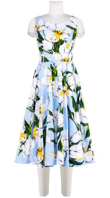 Abelia Dress Round Neck Sleeveless Midi Length Cotton Stretch (Emperor Tulip Pastel)