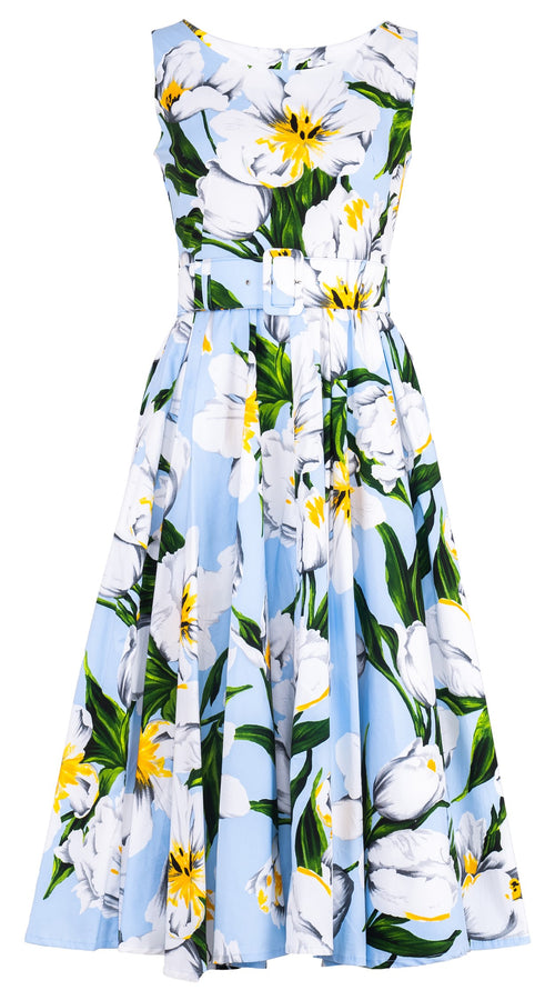 Abelia Dress Round Neck Sleeveless Midi Length Cotton Stretch (Emperor Tulip Pastel)