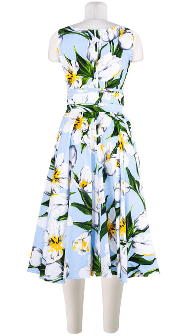 Abelia Dress Round Neck Sleeveless Midi Length Cotton Stretch (Emperor Tulip Pastel)