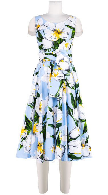 Abelia Dress Round Neck Sleeveless Midi Length Cotton Stretch (Emperor Tulip Pastel)