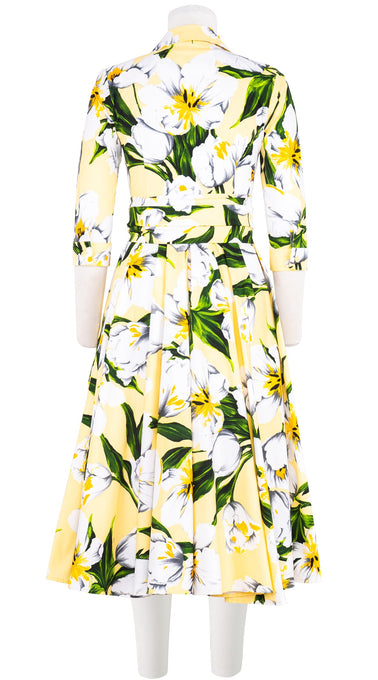 Abelia Dress Shirt Collar 3/4 Sleeve Midi Length Cotton Stretch (Emperor Tulip Pastel)