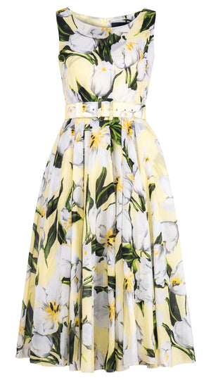 Aster Dress Round Neck Sleeveless Midi Length Cotton Musola (Emperor Tulip Pastel)