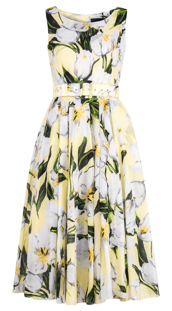 Aster Dress Round Neck Sleeveless Midi Length Cotton Musola (Emperor Tulip Pastel)