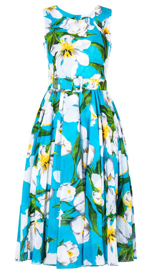 Aster Dress Crew Neck Sleeveless Midi Length Cotton Musola (Emperor Tulip Bright)