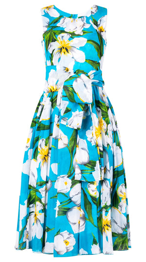 Aster Dress Crew Neck Sleeveless Midi Length Cotton Musola (Emperor Tulip Bright)