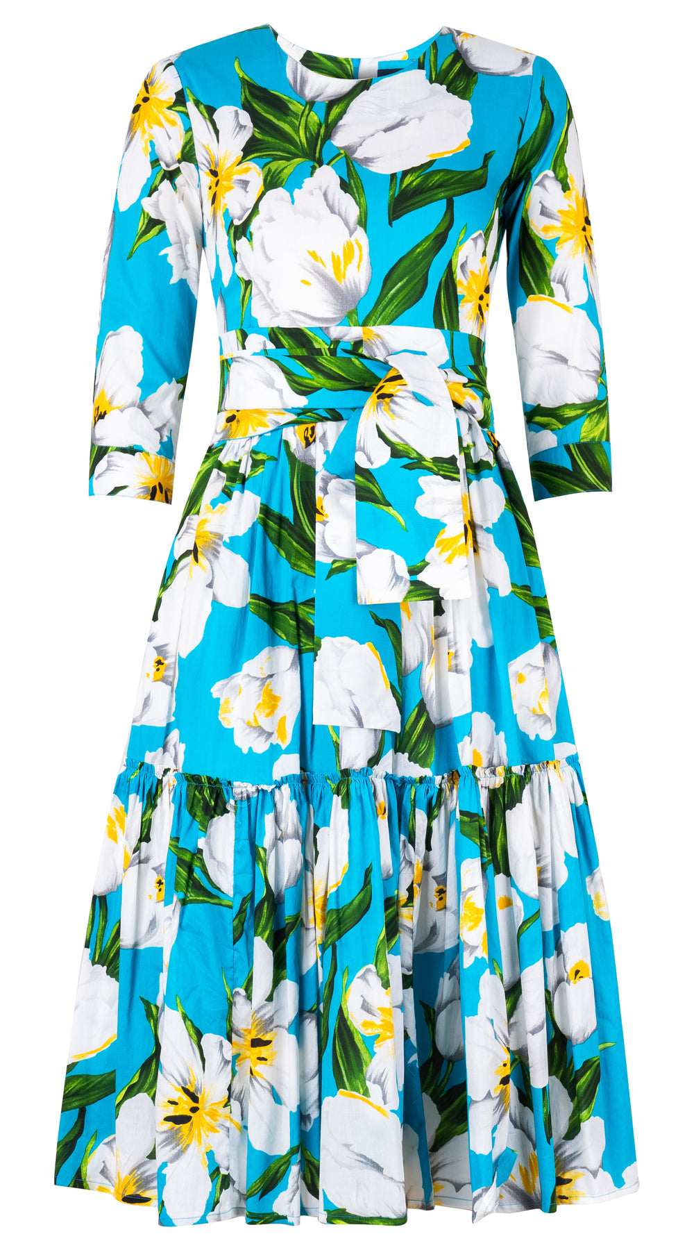 [Off the Rack] Melanie Dress Crew Neck 3/4 Sleeve Midi Length Cotton Lawn (Emperor Tulip Bright) @XS-XXL