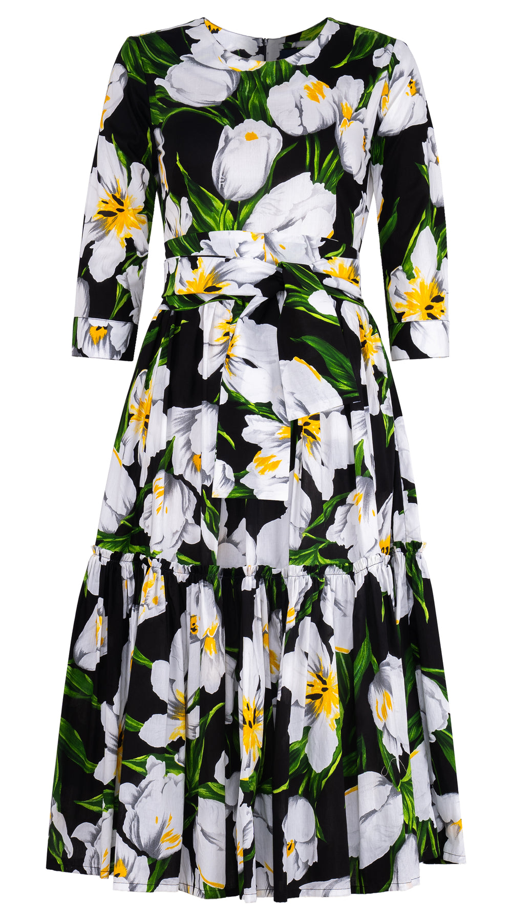 [Off the Rack] Melanie Dress Crew Neck 3/4 Sleeve Midi Length Cotton Lawn (Emperor Tulip Bright) @S-XL