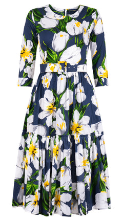 [Off the Rack] Melanie Dress Crew Neck 3/4 Sleeve Midi Length Cotton Lawn (Emperor Tulip Bright) @XS-XXL