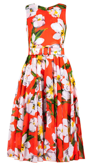 Aster Dress Crew Neck Sleeveless Midi Length Cotton Musola (Emperor Tulip Bright)