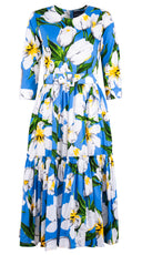Melanie Dress Crew Neck 3/4 Sleeve Midi Length Cotton Lawn (Emperor Tulip Bright) @XS-XXL