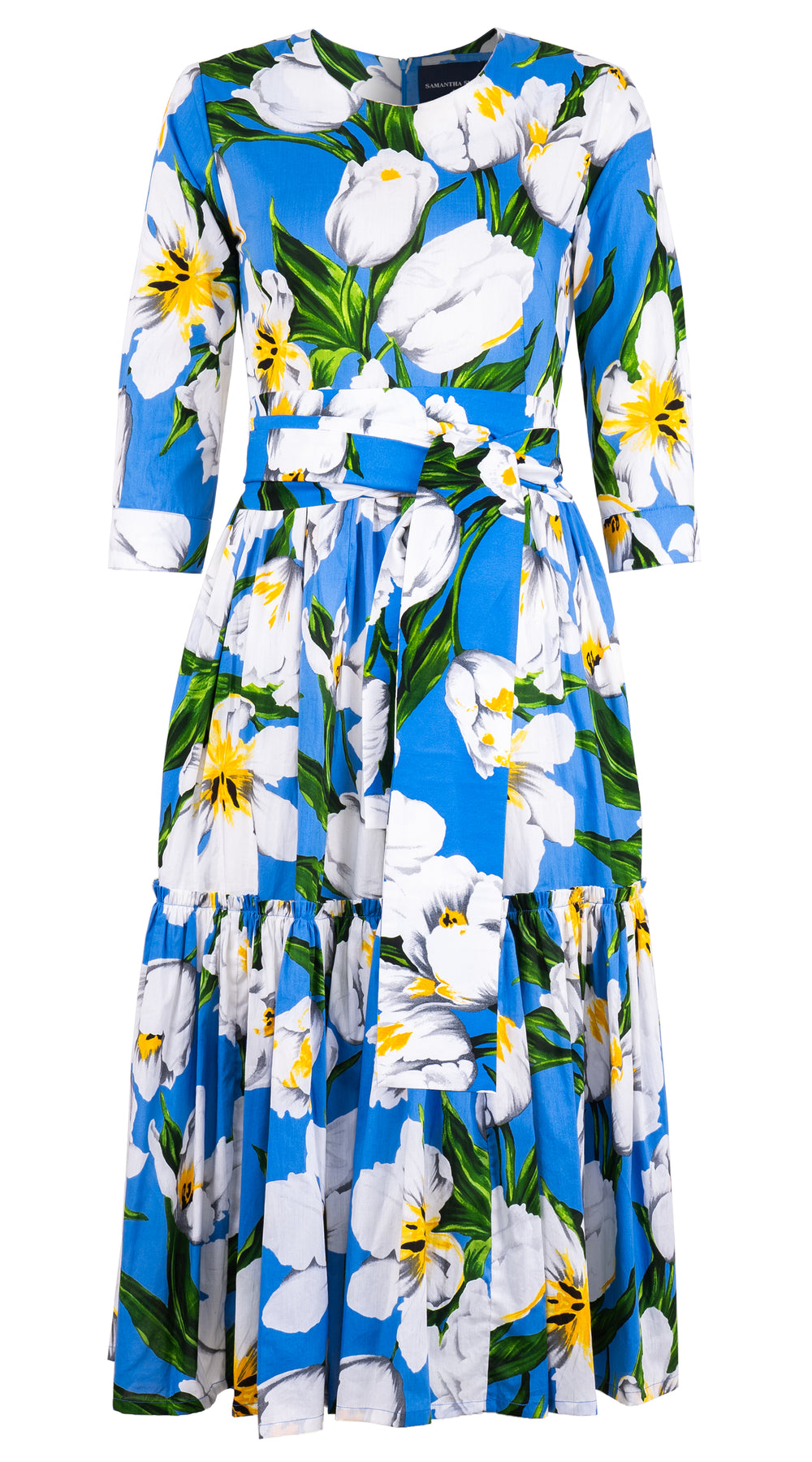 [Off the Rack] Melanie Dress Crew Neck 3/4 Sleeve Midi Length Cotton Lawn (Emperor Tulip Bright) @XS-XXL