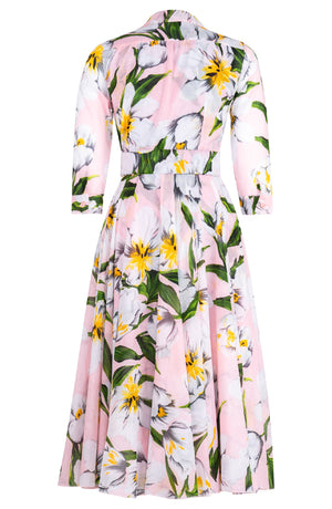 Aster Dress Shirt Collar 3/4 Sleeve Midi Length Cotton Musola (Emperor Tulip Pastel)