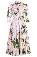 Aster Dress Shirt Collar 3/4 Sleeve Midi Length Cotton Musola (Emperor Tulip Pastel)