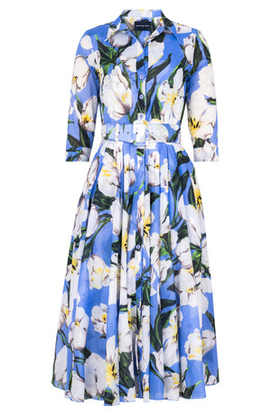 Aster Dress Shirt Collar 3/4 Sleeve Midi Length Cotton Musola (Emperor Tulip Pastel)