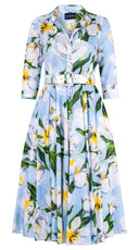 Aster Dress Shirt Collar 3/4 Sleeve Midi Length Cotton Musola (Emperor Tulip Pastel)