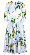 Melanie Dress Crew Neck 3/4 Sleeve Midi Length Cotton Lawn (Emperor Tulip Pastel)