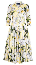 Aster Dress Shirt Collar 3/4 Sleeve Midi Length Cotton Musola (Emperor Tulip Pastel)