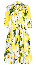 Audrey Dress #2 Shirt Collar 3/4 Sleeve Long Length Cotton Stretch (Emperor Tulip Bright)