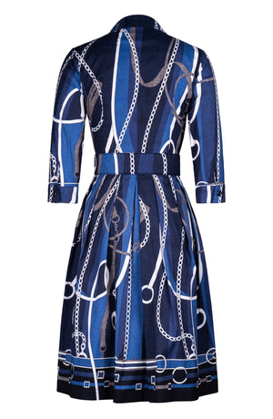 Audrey Dress #1 Shirt Collar 3/4 Sleeve Regular Length Cotton Stretch (Equestrian Flow Bright)