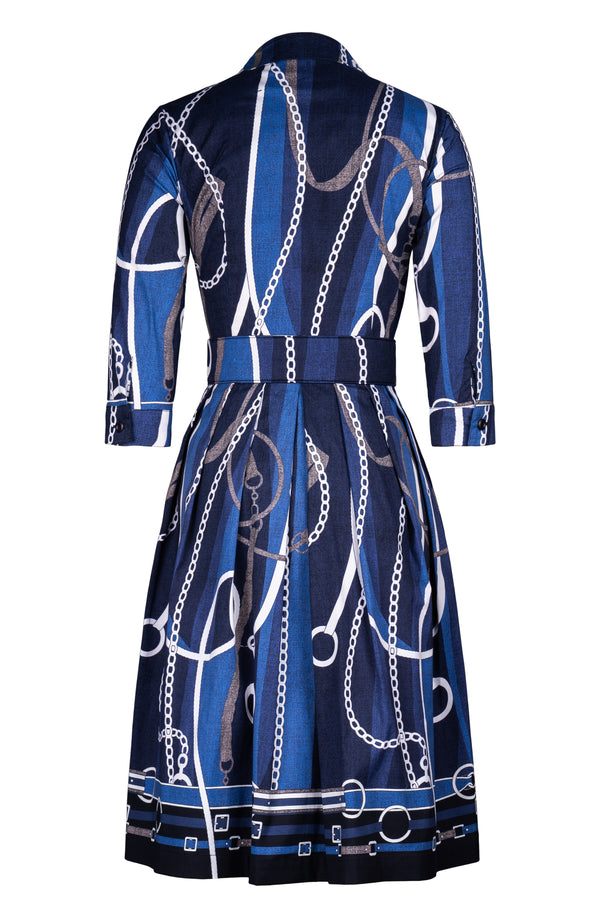Audrey Dress #1 Shirt Collar 3/4 Sleeve Regular Length Cotton Stretch (Equestrian Flow Bright)