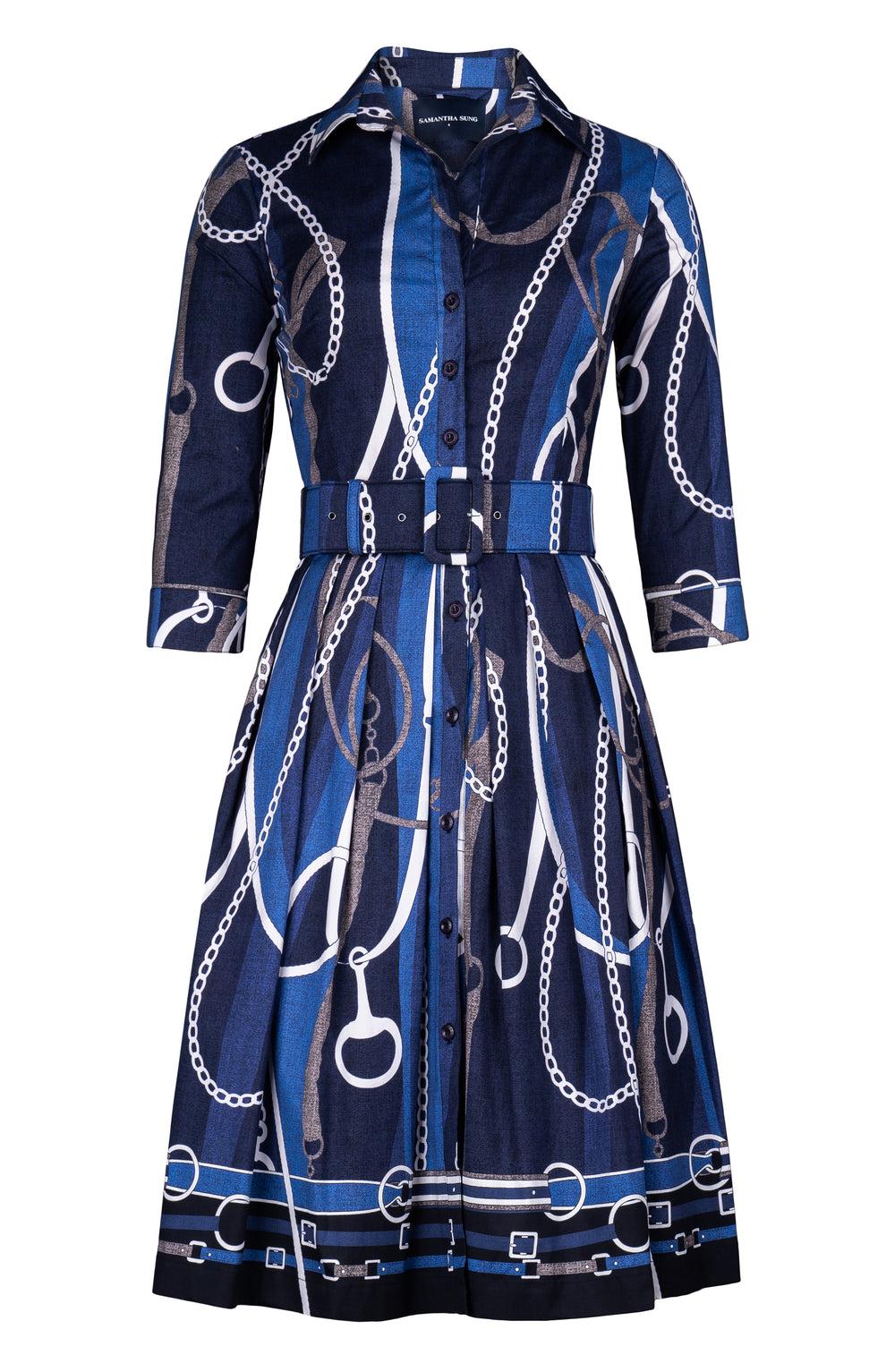 Audrey Dress #1 Shirt Collar 3/4 Sleeve Regular Length Cotton Stretch (Equestrian Flow Bright)