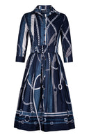Audrey Dress #1 Shirt Collar 3/4 Sleeve Long Length Cotton Stretch (Equestrian Flow Bright)
