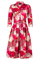 Audrey Dress #1 Shirt Collar 3/4 Sleeve Long Length Cotton Stretch (Ethereal Botanic)