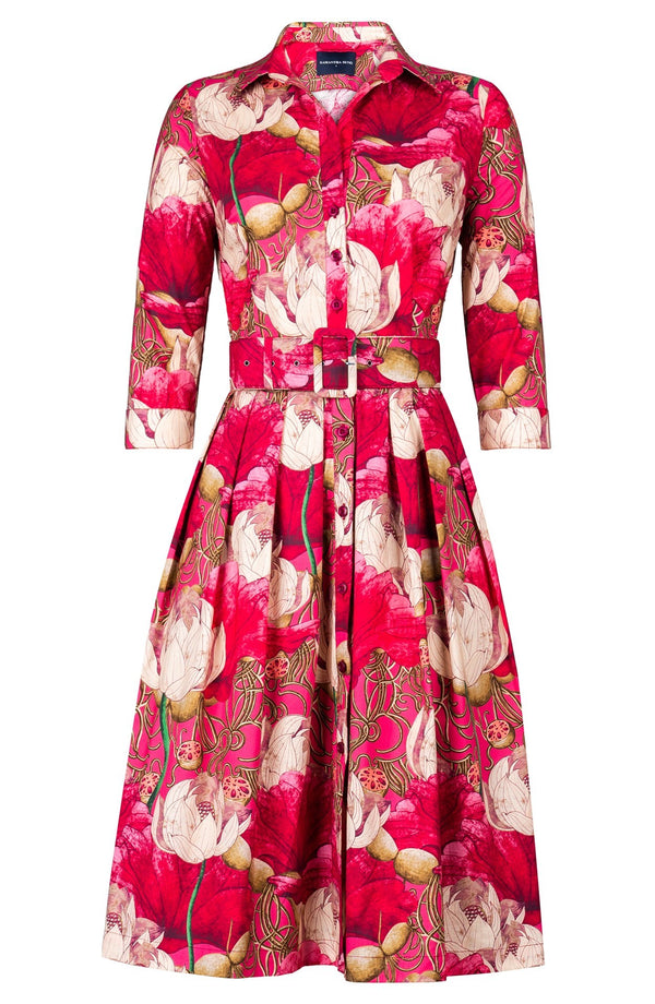 Audrey Dress #1 Shirt Collar 3/4 Sleeve Long Length Cotton Stretch (Ethereal Botanic)