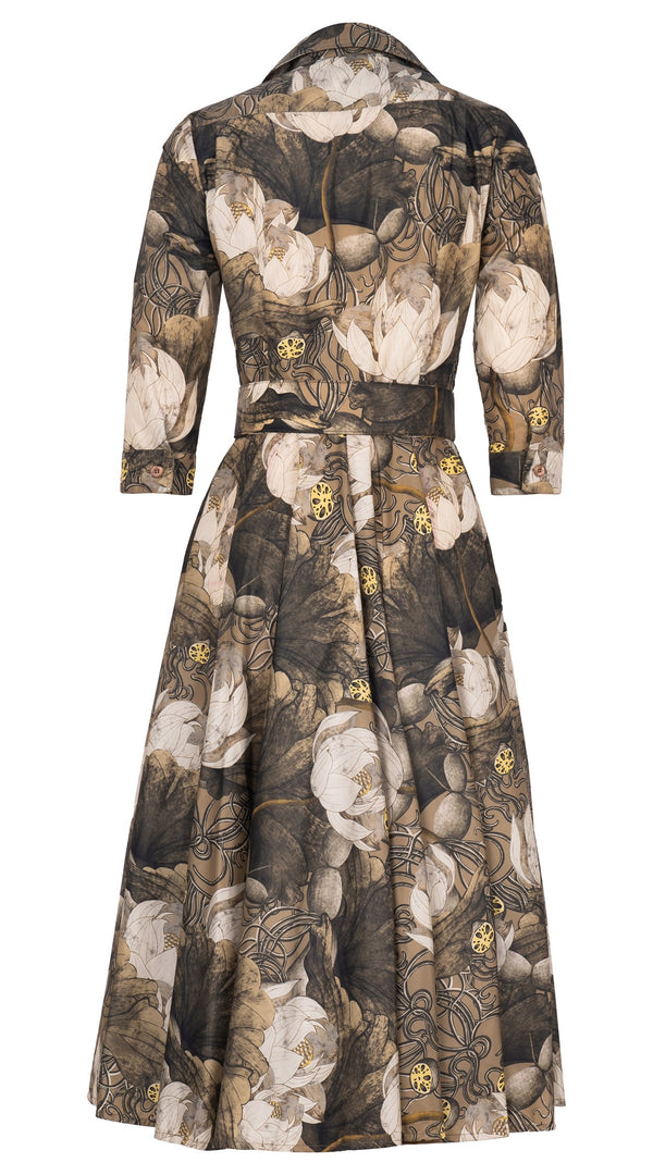 Aster Dress Shirt Collar 3/4 Sleeve Midi Length Poliamide Taffta (Ethereal Botanic)