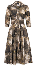 Aster Dress Shirt Collar 3/4 Sleeve Midi Length Poliamide Taffta (Ethereal Botanic)