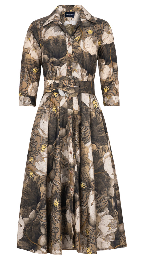 Aster Dress Shirt Collar 3/4 Sleeve Midi Length Poliamide Taffta (Ethereal Botanic)