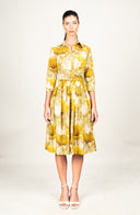 Audrey Dress #1 Shirt Collar 3/4 Sleeve Long Length Cotton Stretch (Ethereal Botanic)