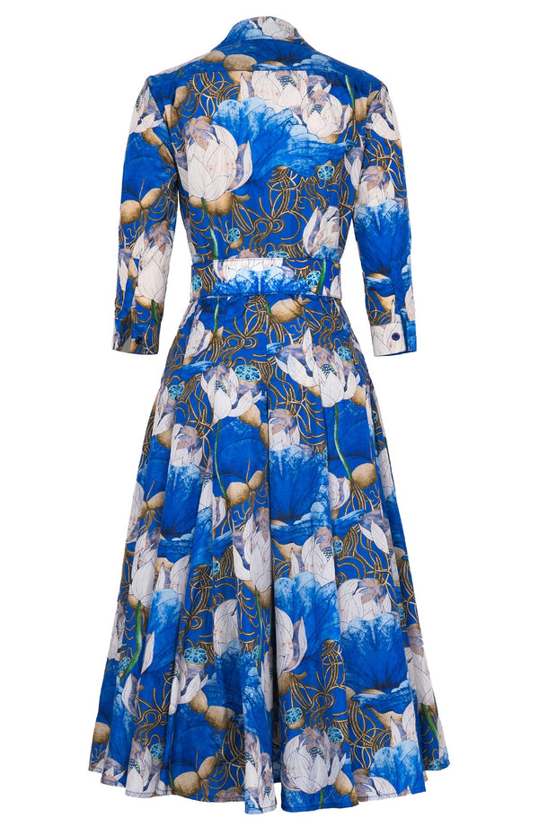 Samantha Dress Shirt Collar 3/4 Sleeve Midi Length Poliamide Taffta (Ethereal Botanic)