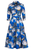 Samantha Dress Shirt Collar 3/4 Sleeve Midi Length Poliamide Taffta (Ethereal Botanic)