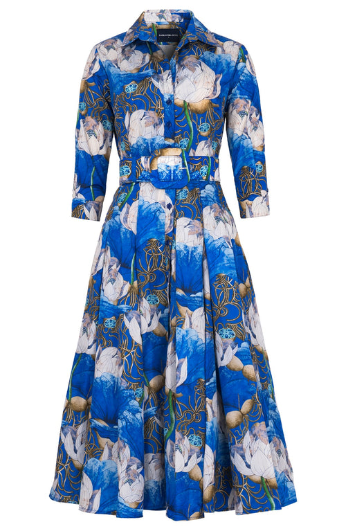 Samantha Dress Shirt Collar 3/4 Sleeve Midi Length Poliamide Taffta (Ethereal Botanic)