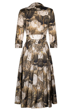 Laurent Dress Shirt Collar 3/4 Sleeve Midi Length Poliamide Taffta (Ethereal Botanic)